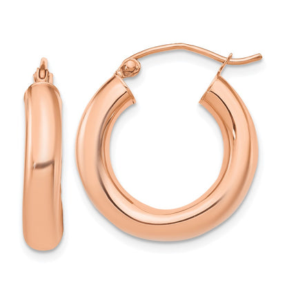 14K Rose Gold Polished 4mm X 20mm Tube Hoop Earrings