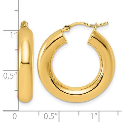 10K Yellow Gold Polished 5mm X 25mm Lightweight Hoop Earrings
