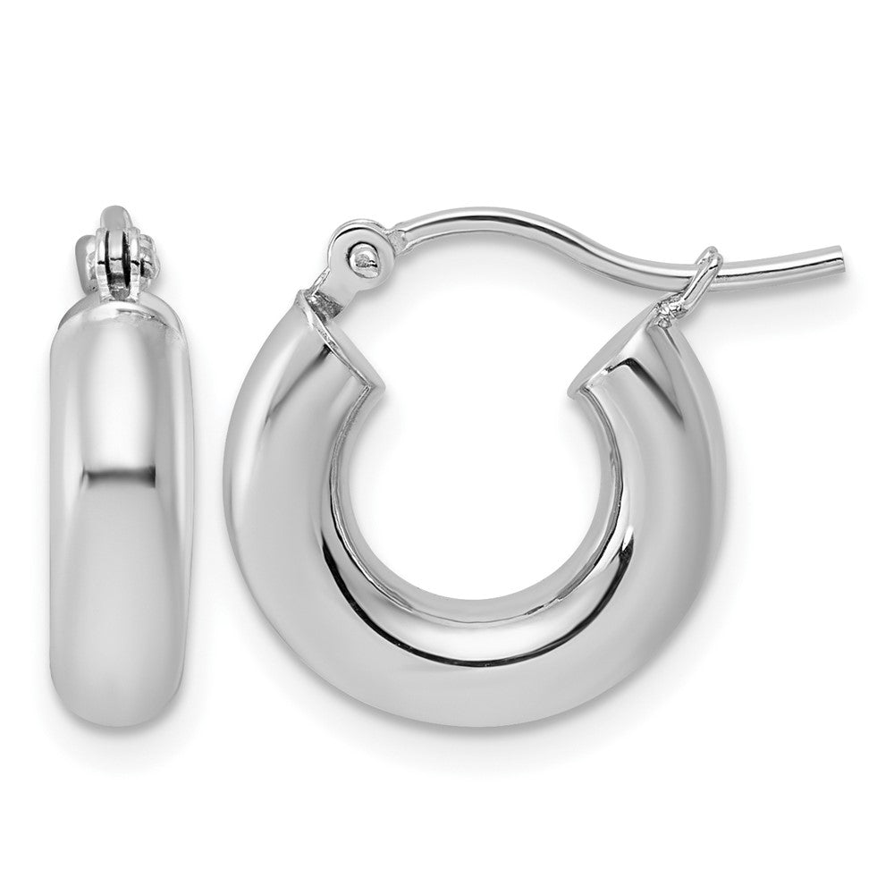 14K White Gold Polished 4mm X 15mm Tube Hoop Earrings