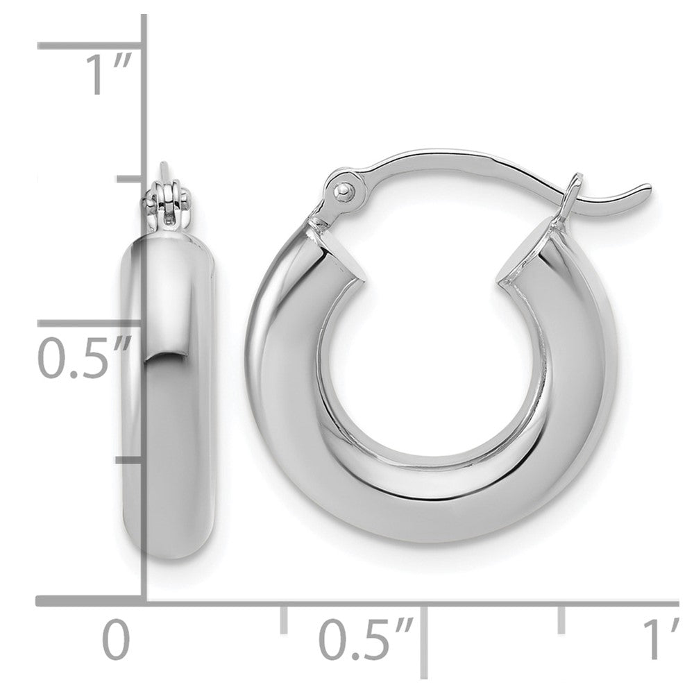 10K White Gold Polished 4mm X 17mm Tube Hoop Earrings