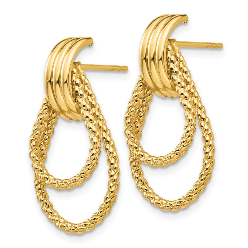 14K Yellow Gold Polished And Textured Fancy Post Earrings