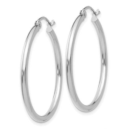 14K White Gold Polished 2X30mm Tube Hoop Earrings