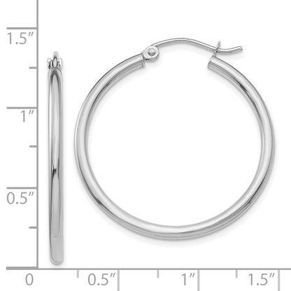 14K White Gold Polished 2X30mm Tube Hoop Earrings