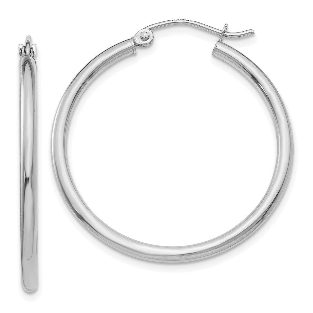 14K White Gold Polished 2X30mm Tube Hoop Earrings