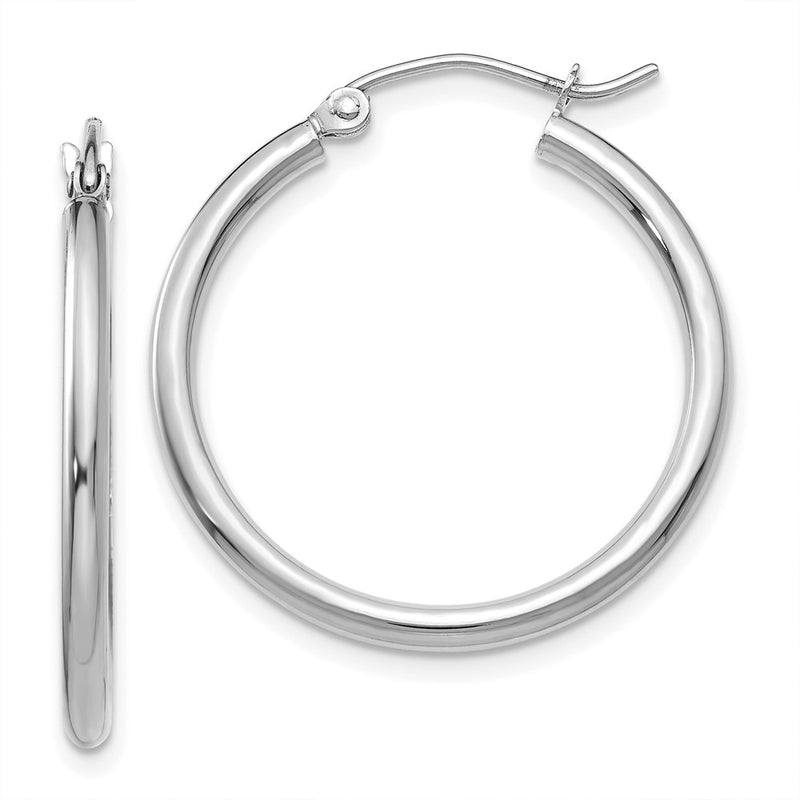 14K White Gold Polished 2X25mm Tube Hoop Earrings