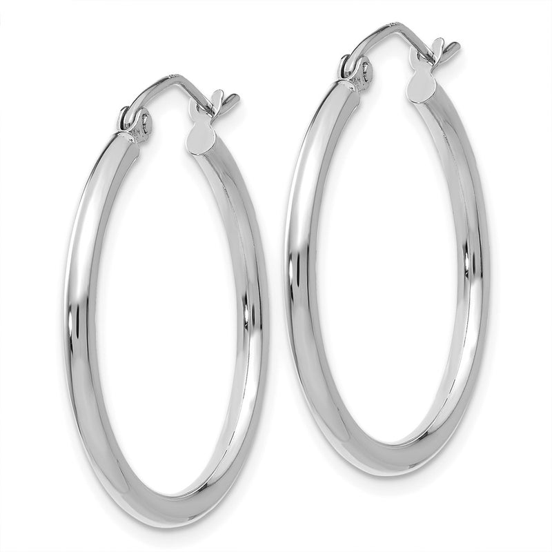 14K White Gold Polished 2X25mm Lightweight Tube Hoop Earrings