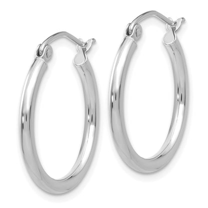14K White Gold Polished 2X20mm Tube Hoop Earrings