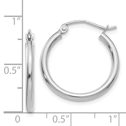 14K White Gold Polished 2X20mm Tube Hoop Earrings
