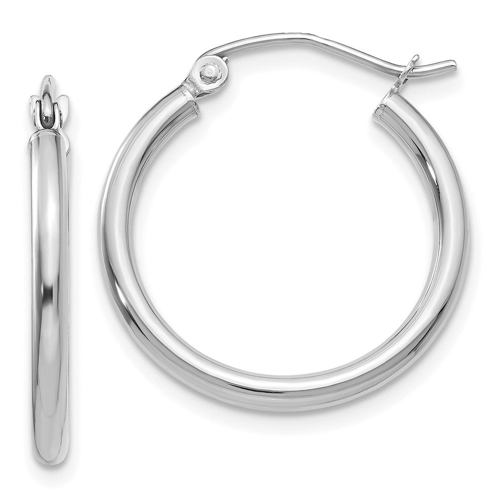 14K White Gold Polished 2X20mm Tube Hoop Earrings