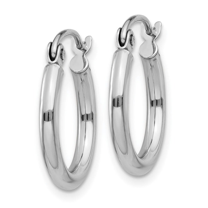 14K White Gold Polished 2X15mm Tube Hoop Earrings