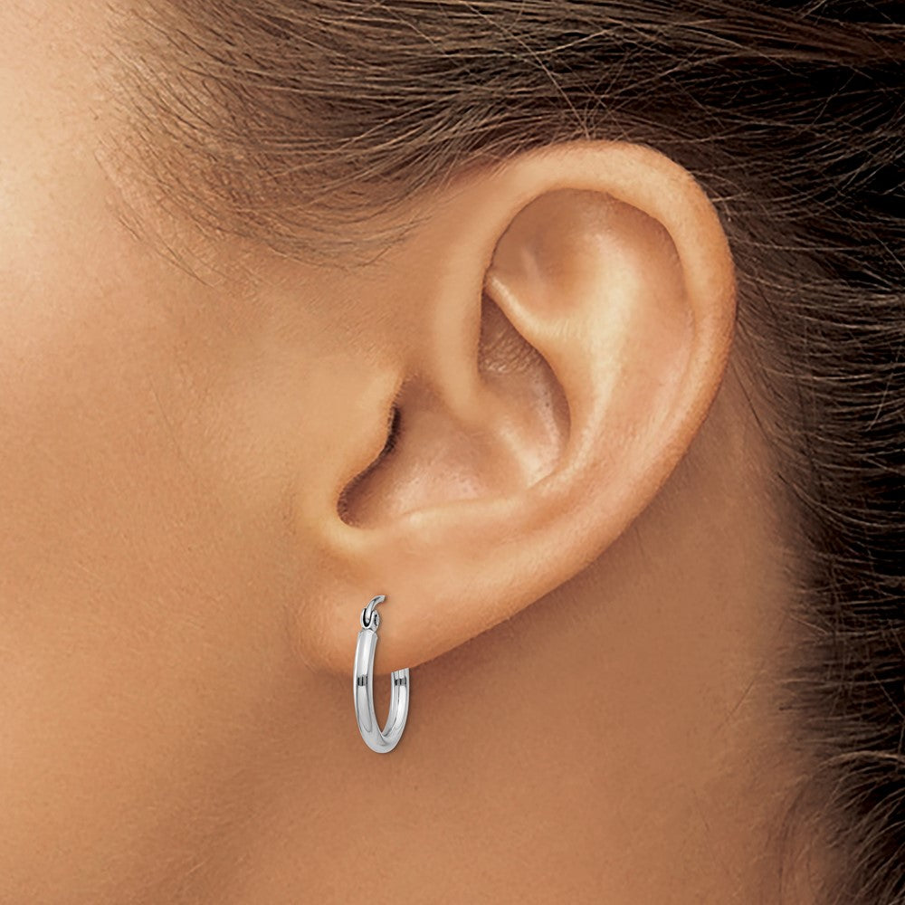 14K White Gold Polished 2X15mm Tube Hoop Earrings