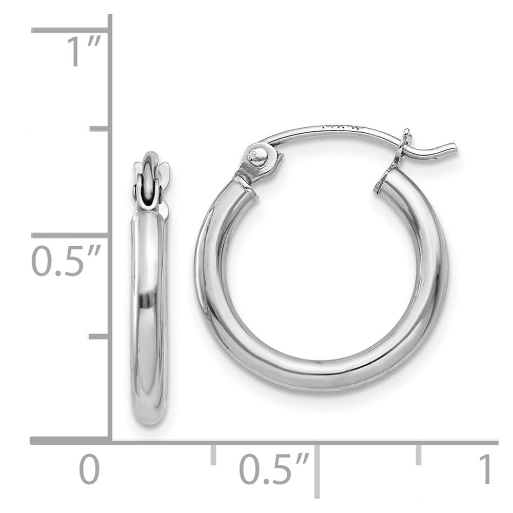 14K White Gold Polished 2X15mm Tube Hoop Earrings