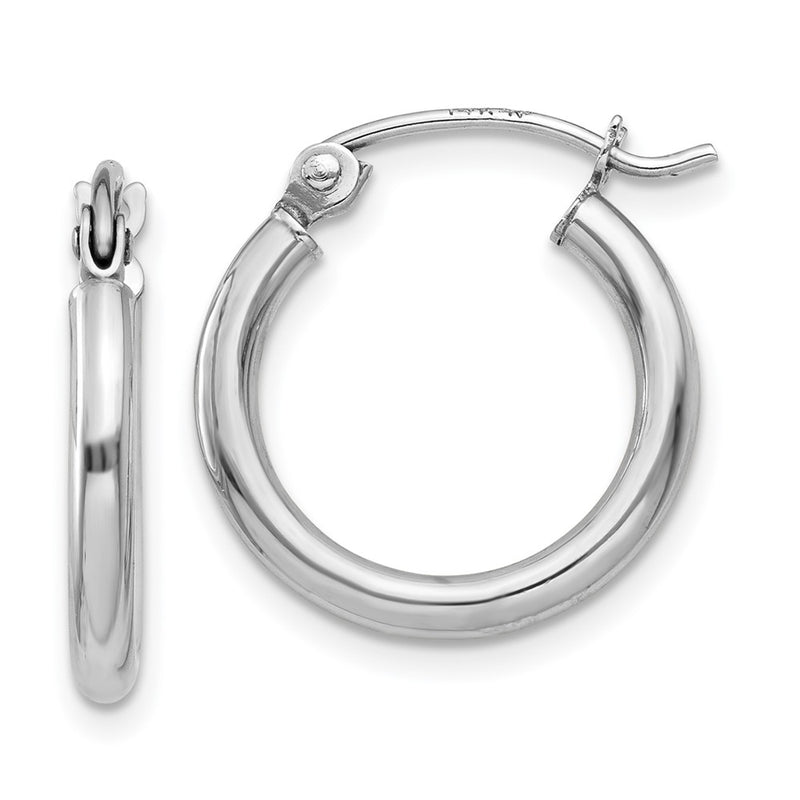 14K White Gold Polished 2X15mm Lightweight Tube Hoop Earrings