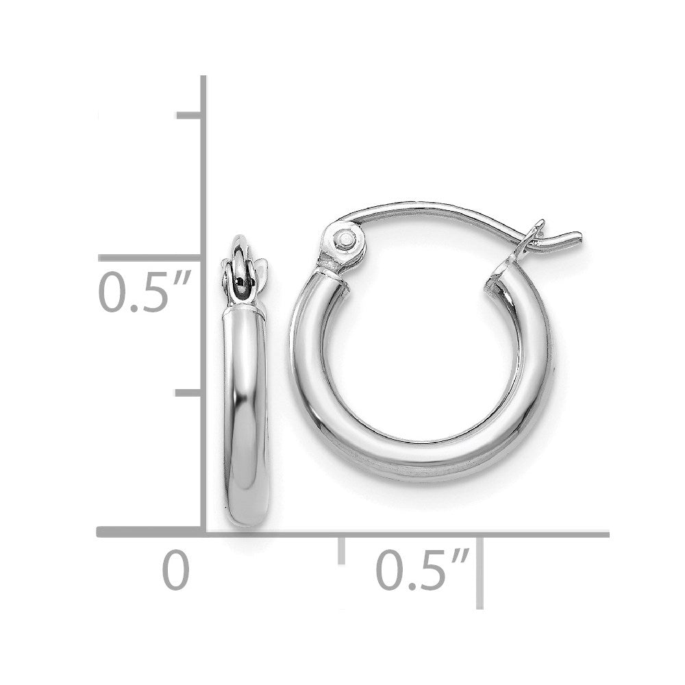 14K White Gold Polished 2X12mm Tube Hoop Earrings