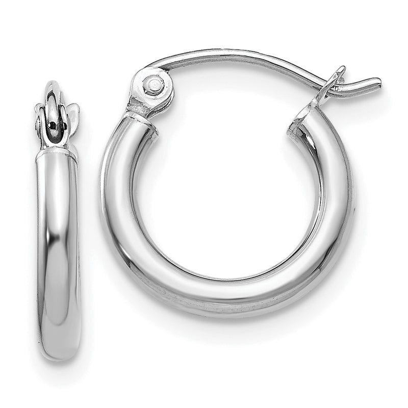 14K White Gold Polished 2X12mm Lightweight Tube Hoop Earrings