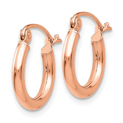 14K Rose Gold Polished 2x12mm Lightweight Tube Hoop Earrings