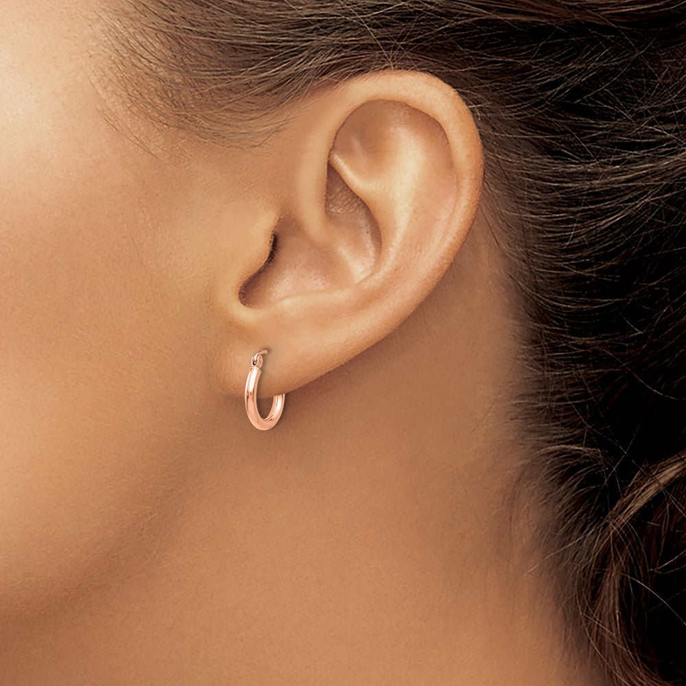 14K Rose Gold Polished 2x12mm Lightweight Tube Hoop Earrings
