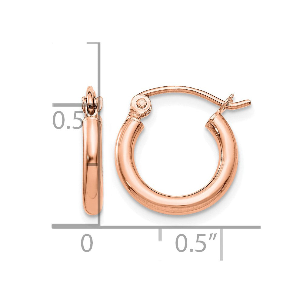 14K Rose Gold Polished 2x12mm Lightweight Tube Hoop Earrings