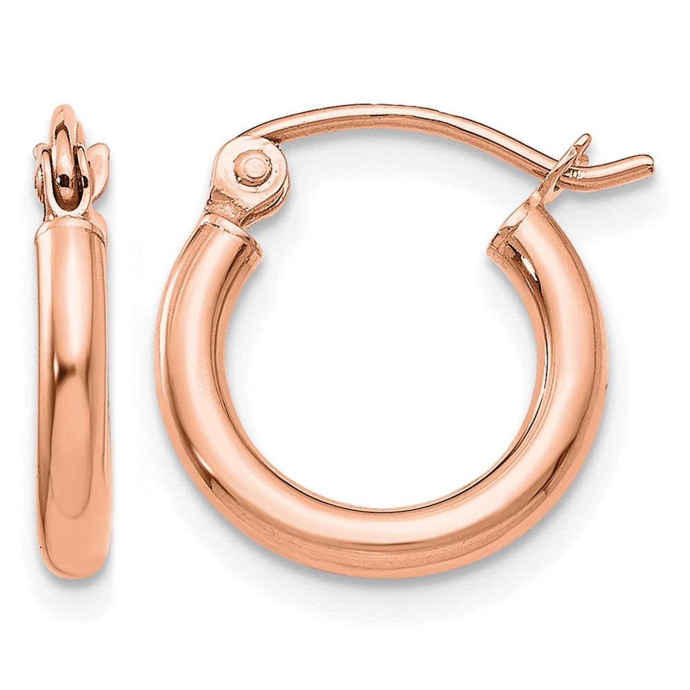 14K Rose Gold Polished 2x12mm Lightweight Tube Hoop Earrings