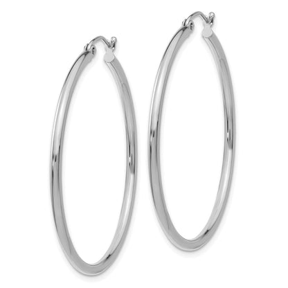 14K White Gold Polished 2X40mm Lightweight Tube Hoop Earrings