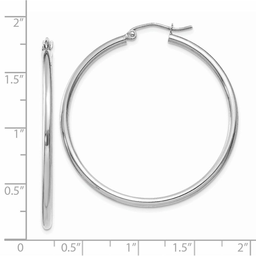 14K White Gold Polished 2X40mm Lightweight Tube Hoop Earrings
