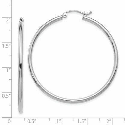 14K White Gold Polished 2X45mm Tube Hoop Earrings