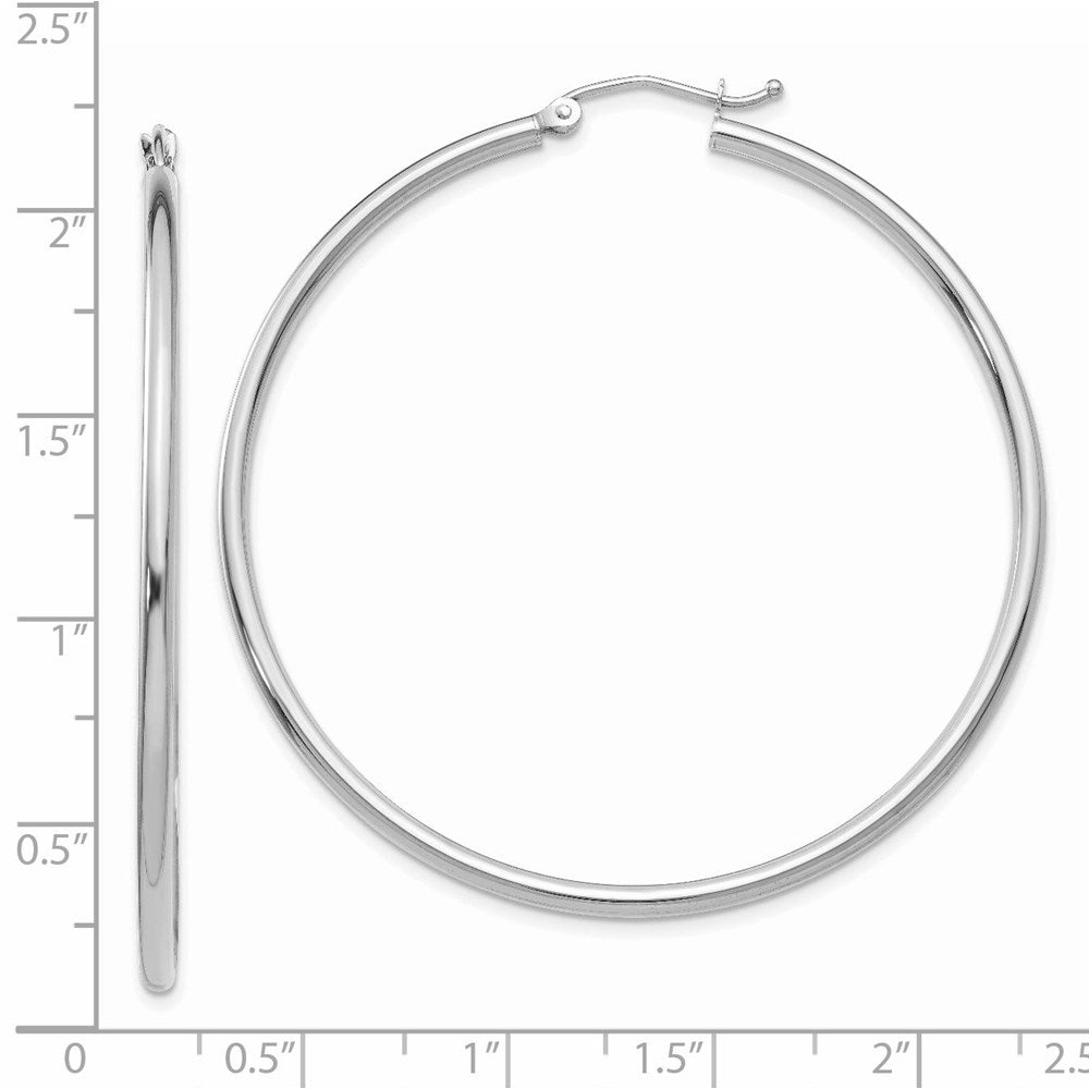 14K White Gold Polished 2X50mm Lightweight Tube Hoop Earrings