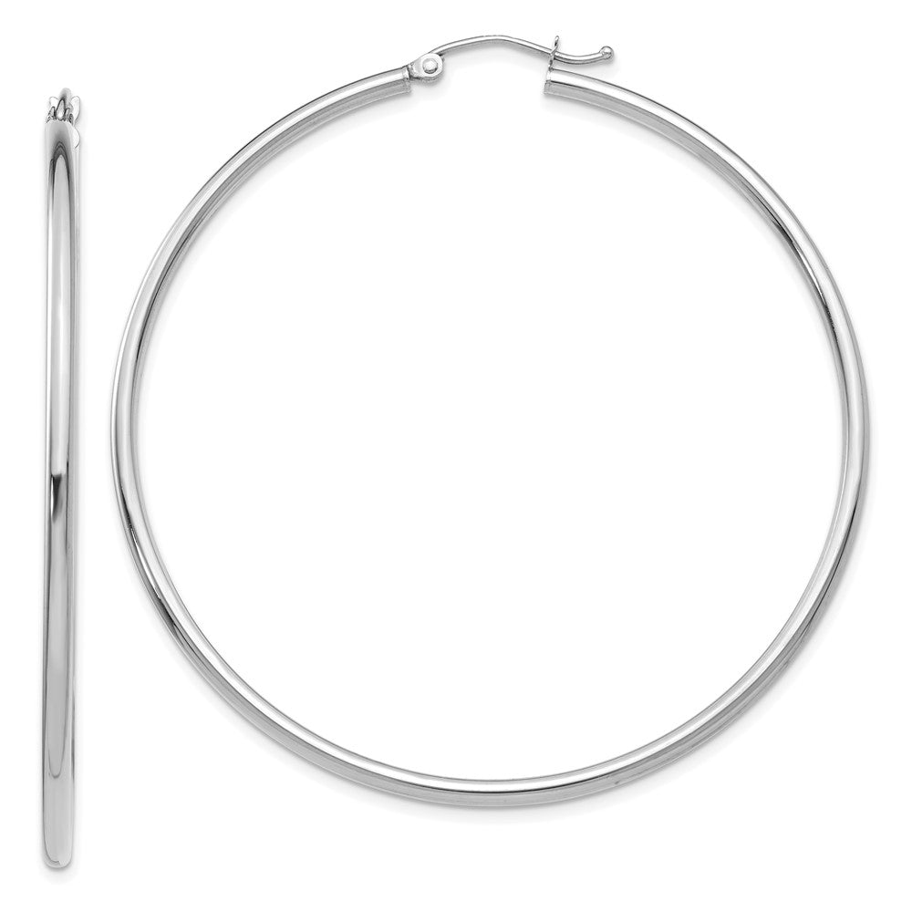 14K White Gold Polished 2X55mm Tube Hoop Earrings