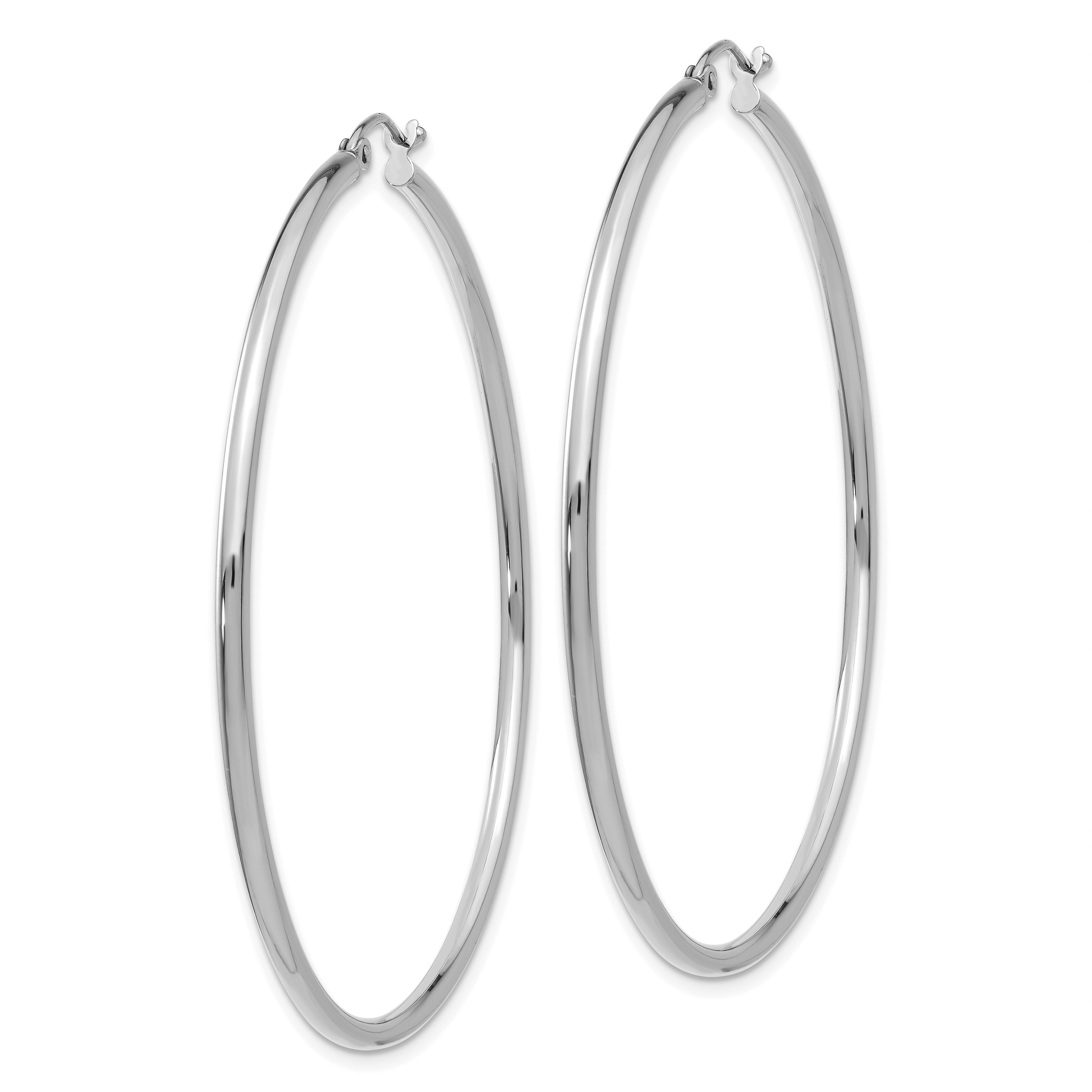 14K White Gold Polished 2X55mm Lightweight Tube Hoop Earrings