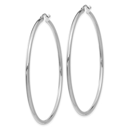 14K White Gold Polished 2X55mm Lightweight Tube Hoop Earrings