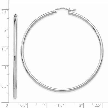 14K White Gold Polished 2X55mm Lightweight Tube Hoop Earrings