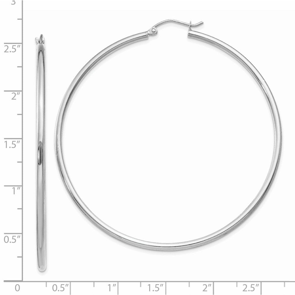 14K White Gold Polished 2X60mm Tube Hoop Earrings