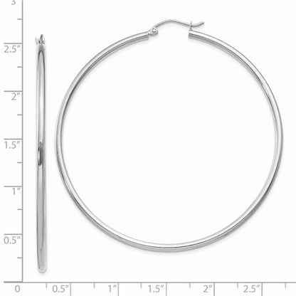 14K White Gold Polished 2X60mm Tube Hoop Earrings