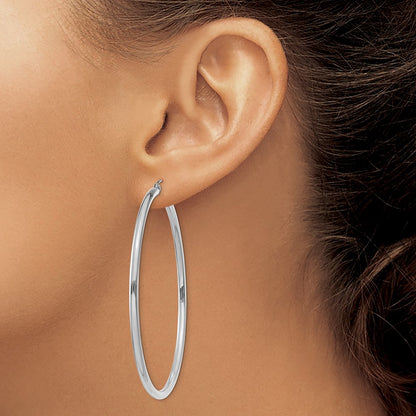 14K White Gold Polished 2.5mm Tube Hoop Earrings