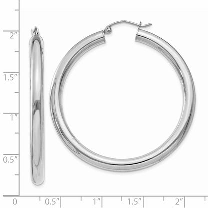 10K White Gold 4mm X 45mm Tube Hoop Earrings