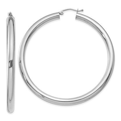 10K White Gold 4mm X 55mm Tube Hoop Earrings