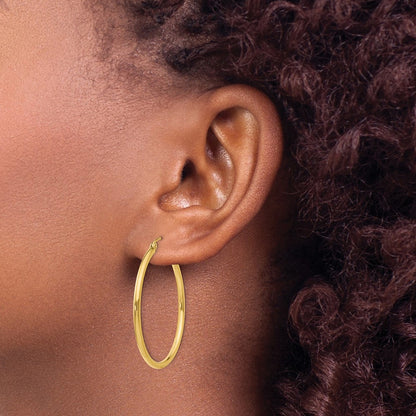 14K Yellow Gold Polished 2X35mm Tube Hoop Earrings