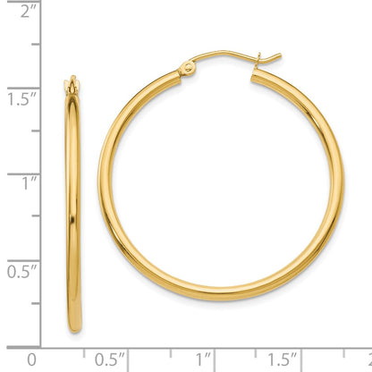 14K Yellow Gold Polished 2X35mm Tube Hoop Earrings
