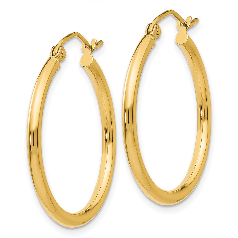 14K Yellow Gold Polished 2X25mm Lightweight Tube Hoop Earrings