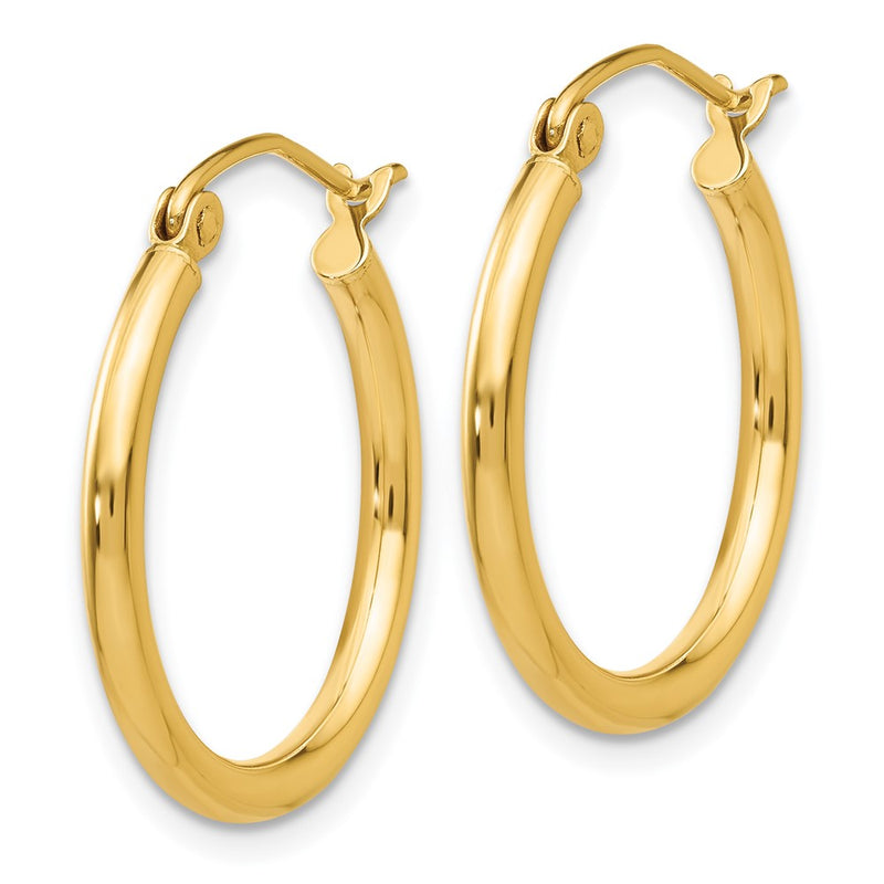 14K Yellow Gold Polished 2X20mm Tube Hoop Earrings