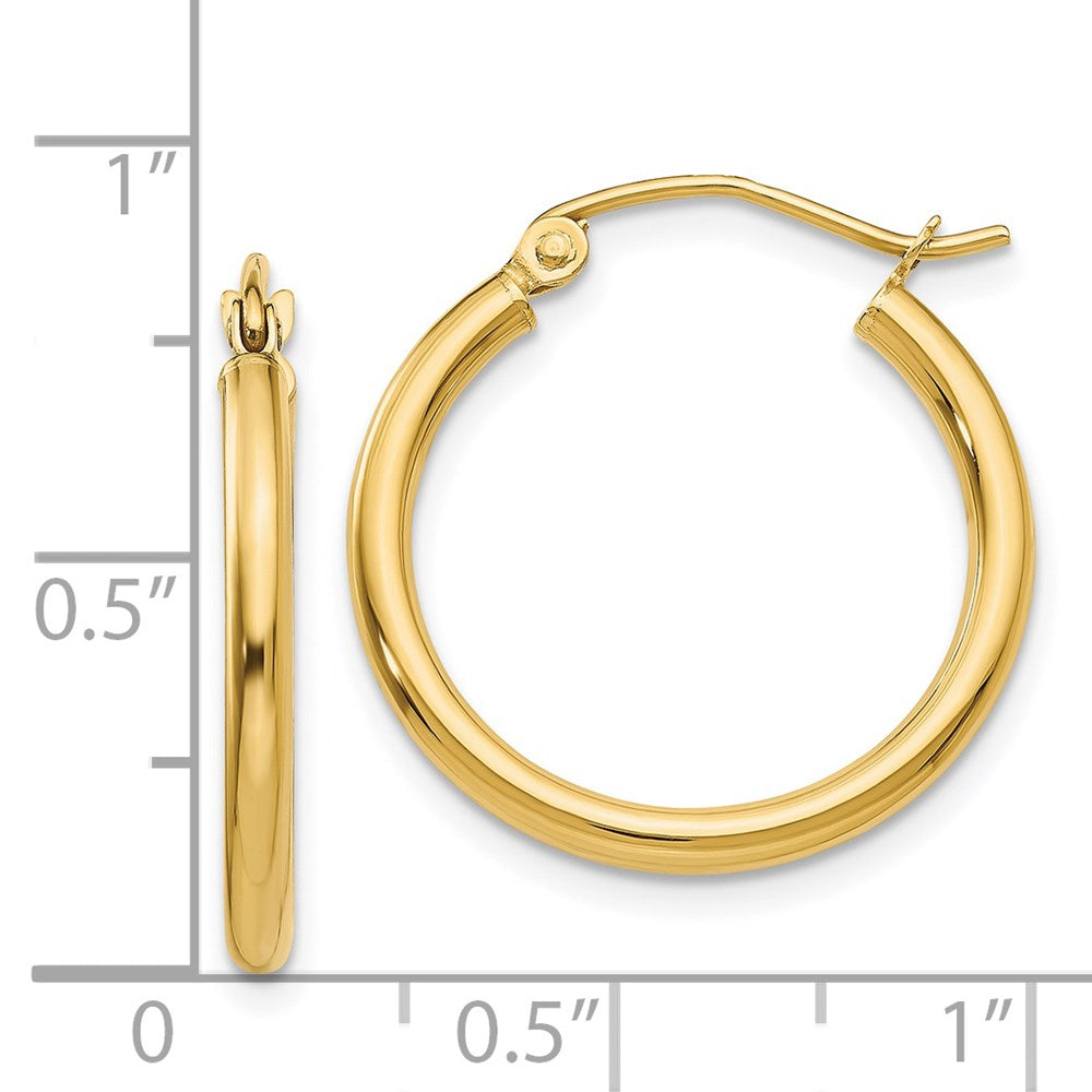 14K Yellow Gold Polished 2X20mm Tube Hoop Earrings