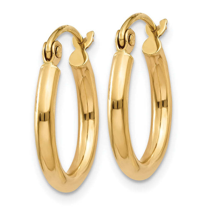 14K Yellow Gold Polished 2X15mm Tube Hoop Earrings