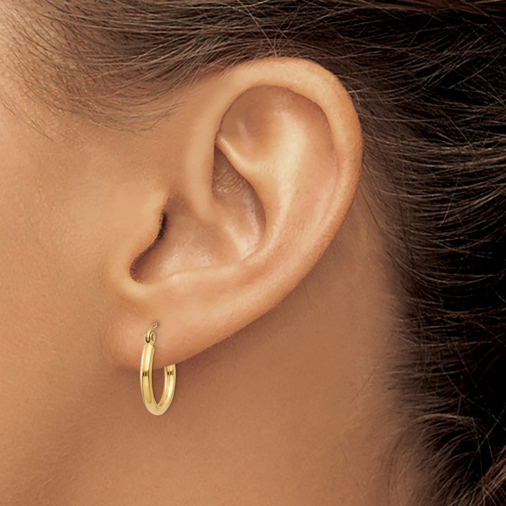 14K Yellow Gold Polished 2X15mm Lightweight Tube Hoop Earrings