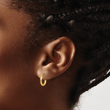 14K Yellow Gold Polished 2X12mm Tube Hoop Earrings