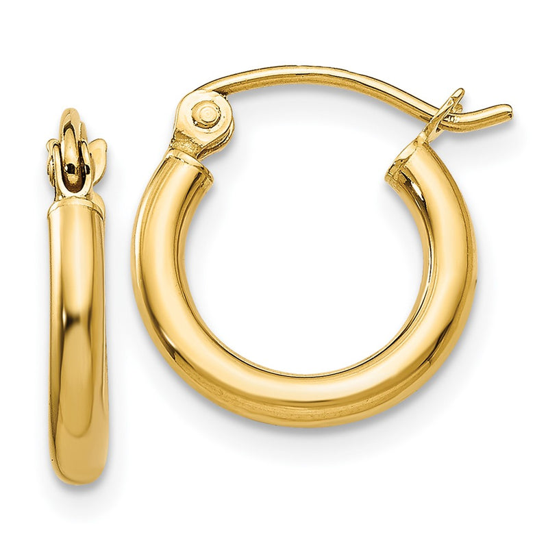 14K Yellow Gold Polished 2X12mm Tube Hoop Earrings