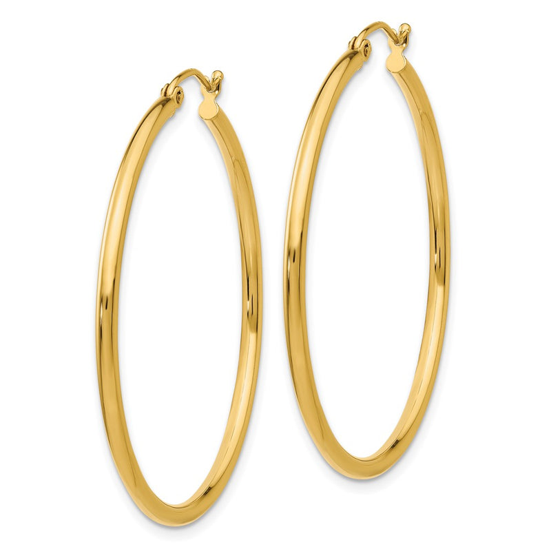 14K Yellow Gold Polished 2X40mm Tube Hoop Earrings