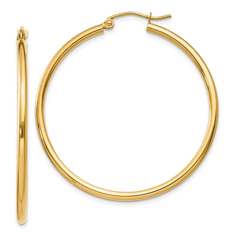 14K Yellow Gold Polished 2X40mm Tube Hoop Earrings