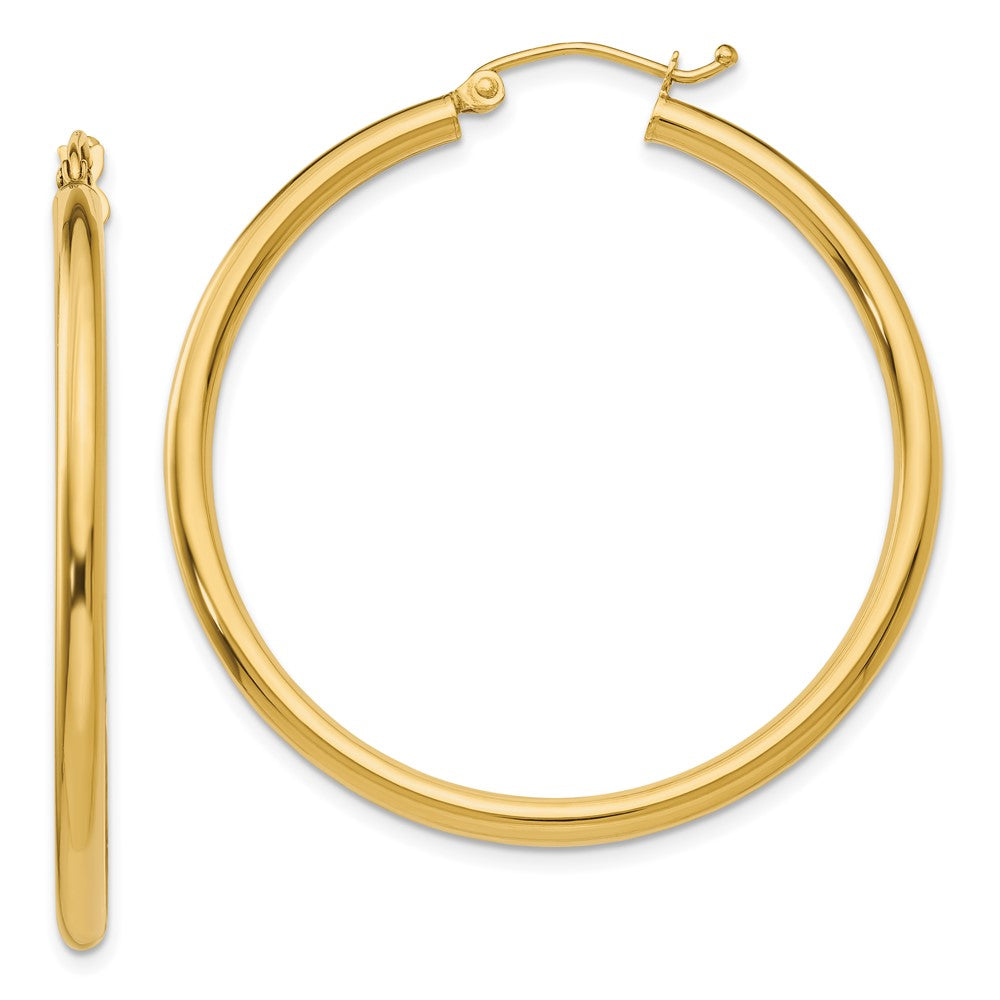 14K Yellow Gold Polished 2.5mm Lightweight Tube Hoop Earrings