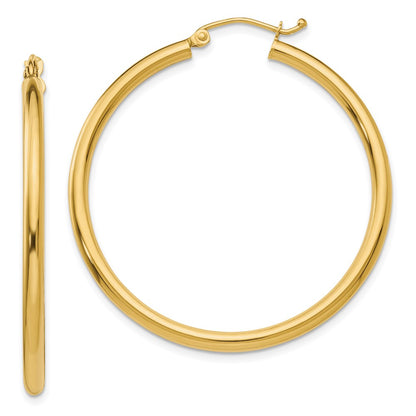 14K Yellow Gold Polished 2.5mm Lightweight Tube Hoop Earrings