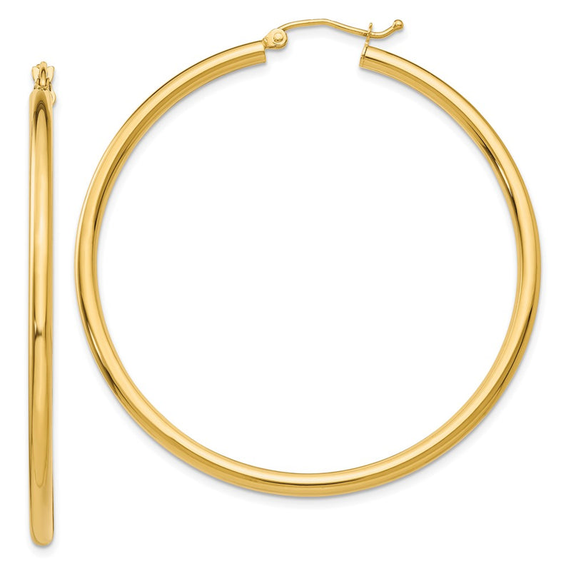 14K Yellow Gold Polished 2.5mm Tube Hoop Earrings